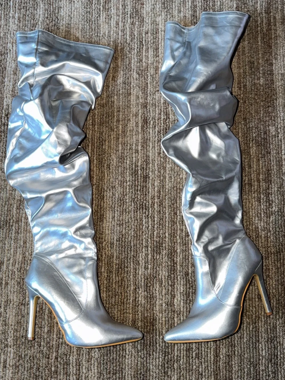 Silver Over-the-Knee Stiletto Boots - Women's Fashion Boots